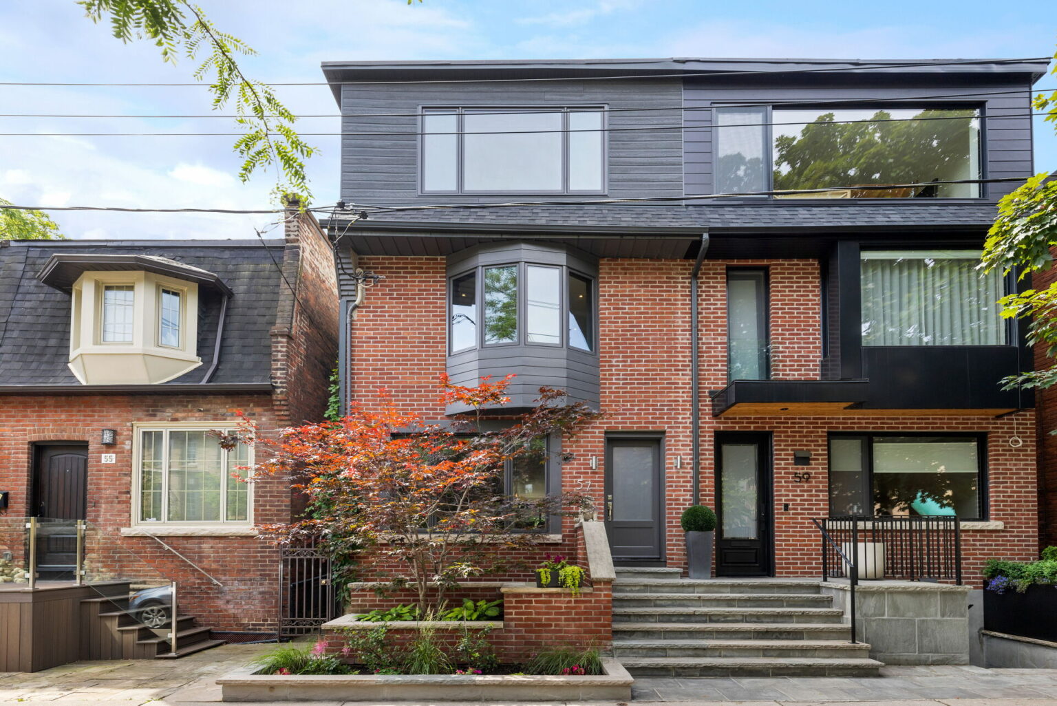 Brown & Black Exterior and Stair Entrance of Toronto House - 57 Alcorn Ave